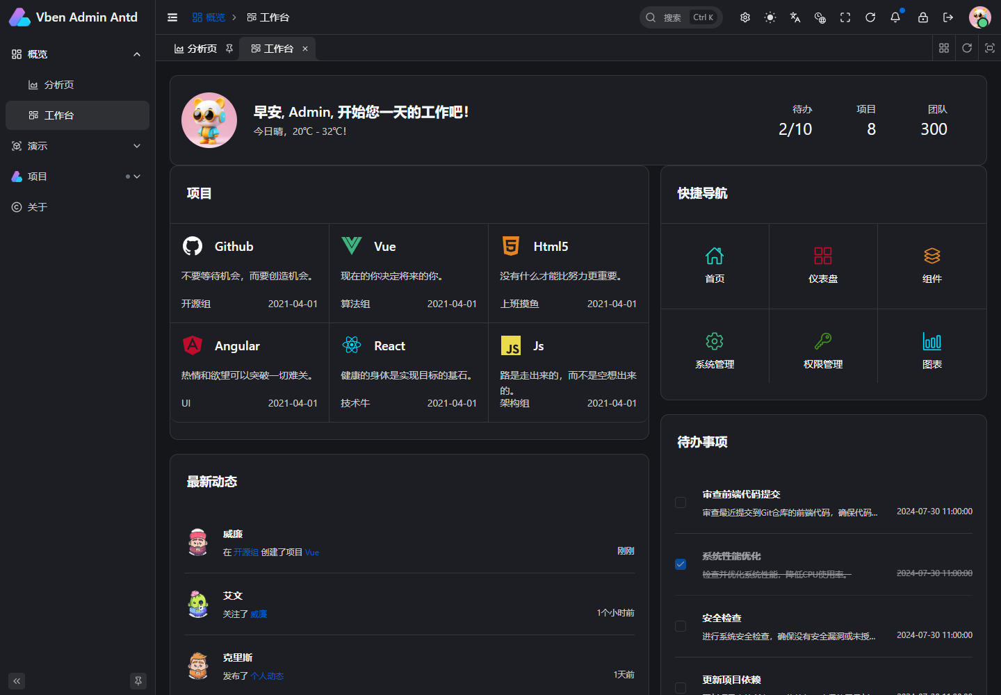 Vue Vben Admin 中文演示界面